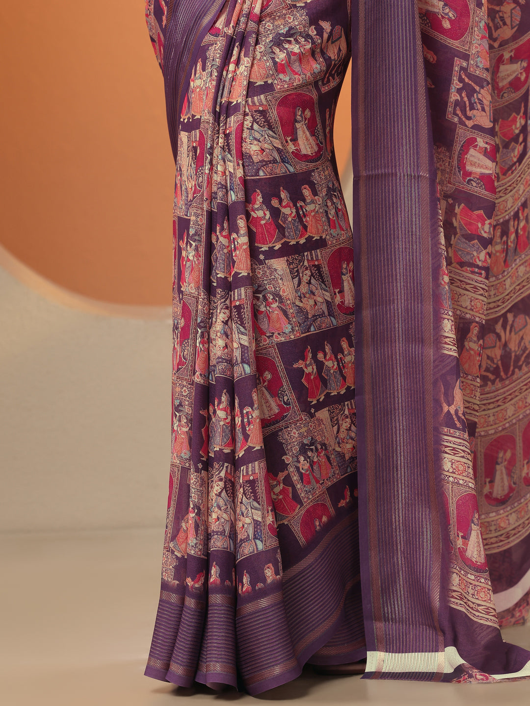 Purple Printed Pure Georgette Saree With Unstitched Blouse Piece