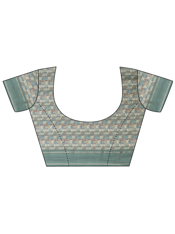 Blue Printed Pure Georgette Saree With Unstitched Blouse Piece