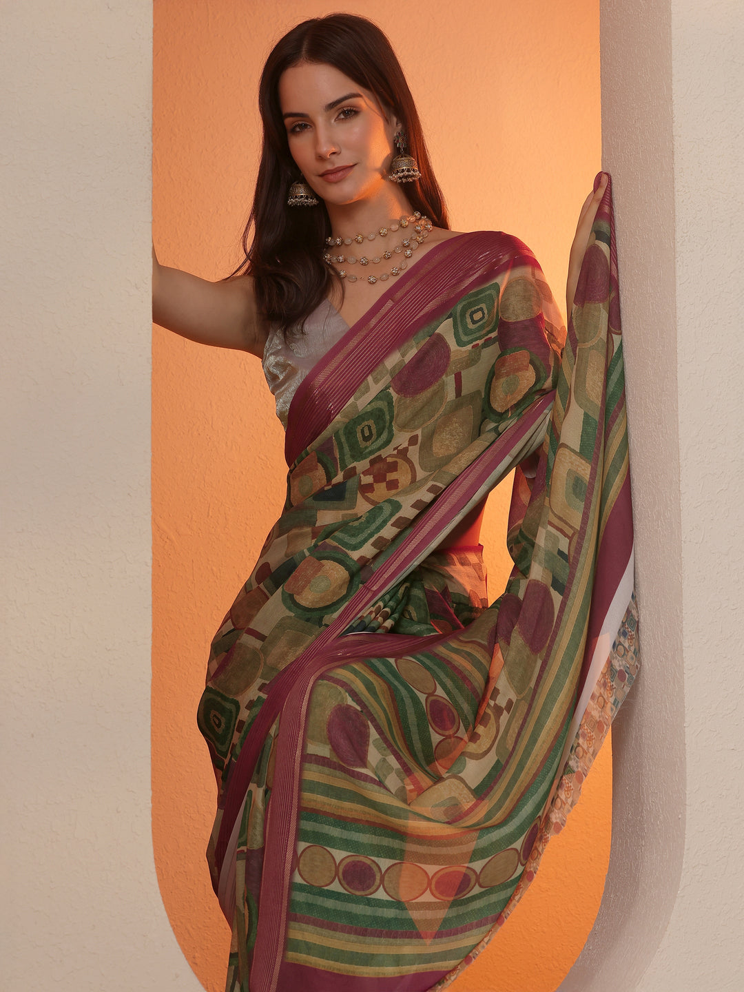 Multi Printed Georgette Saree With Unstitched Blouse Piece