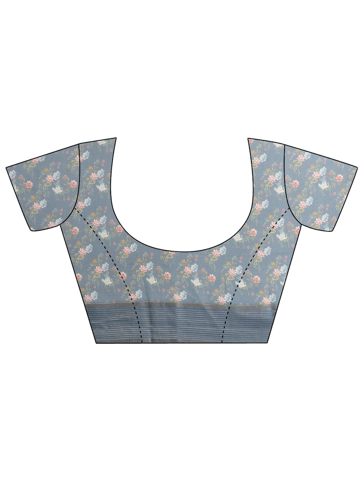 Grey Printed Pure Georgette Saree With Unstitched Blouse Piece