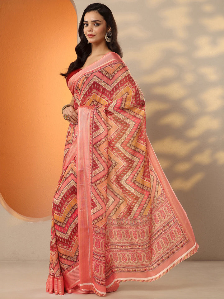 Coral Printed Pure Georgette Saree With Unstitched Blouse Piece