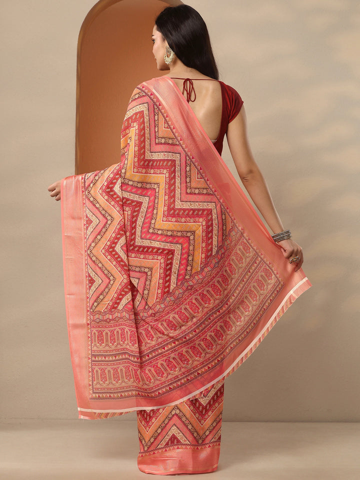 Coral Printed Pure Georgette Saree With Unstitched Blouse Piece