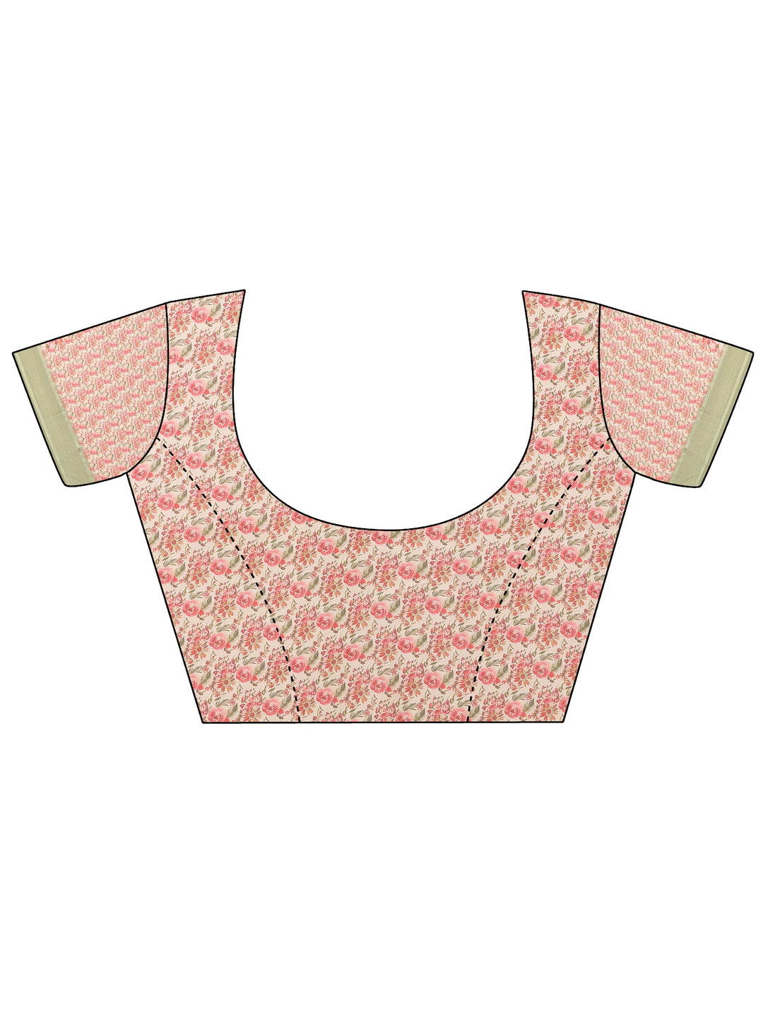 Cream Printed Pure Georgette Saree With Unstitched Blouse Piece