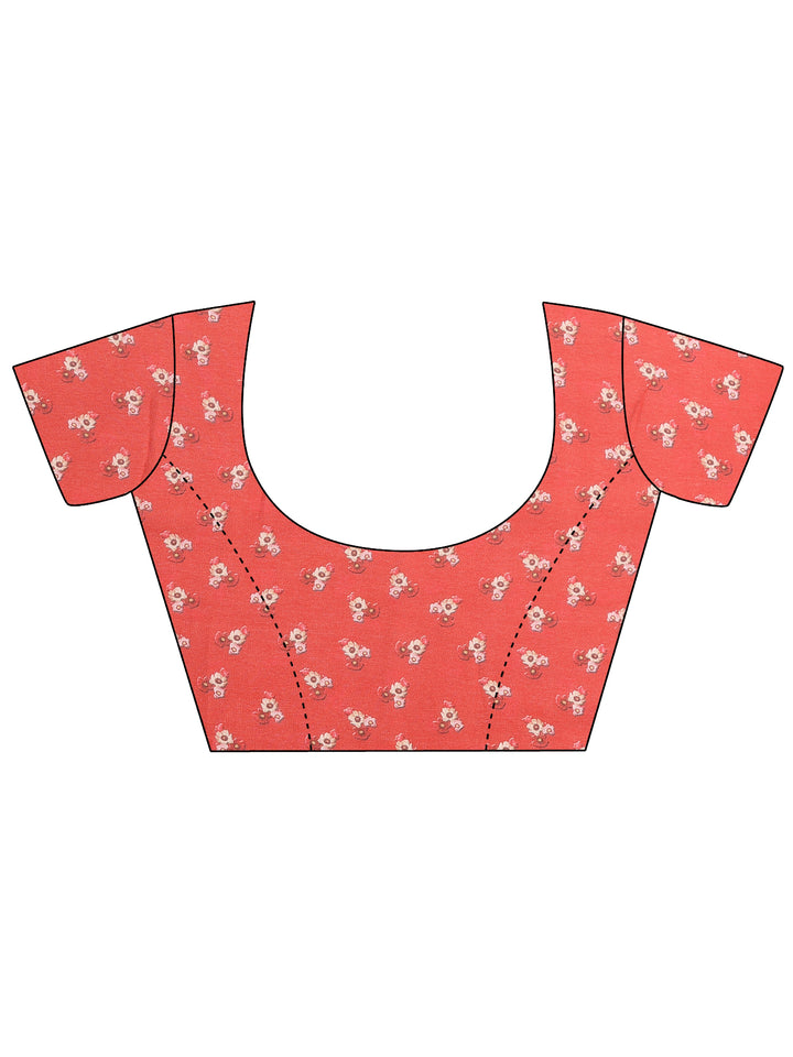 Red Printed Georgette Saree With Unstitched Blouse Piece