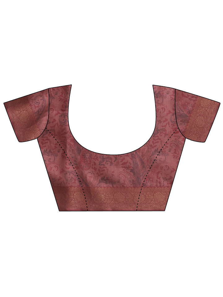 Taupe Printed Kota Saree With Unstitched Blouse Piece