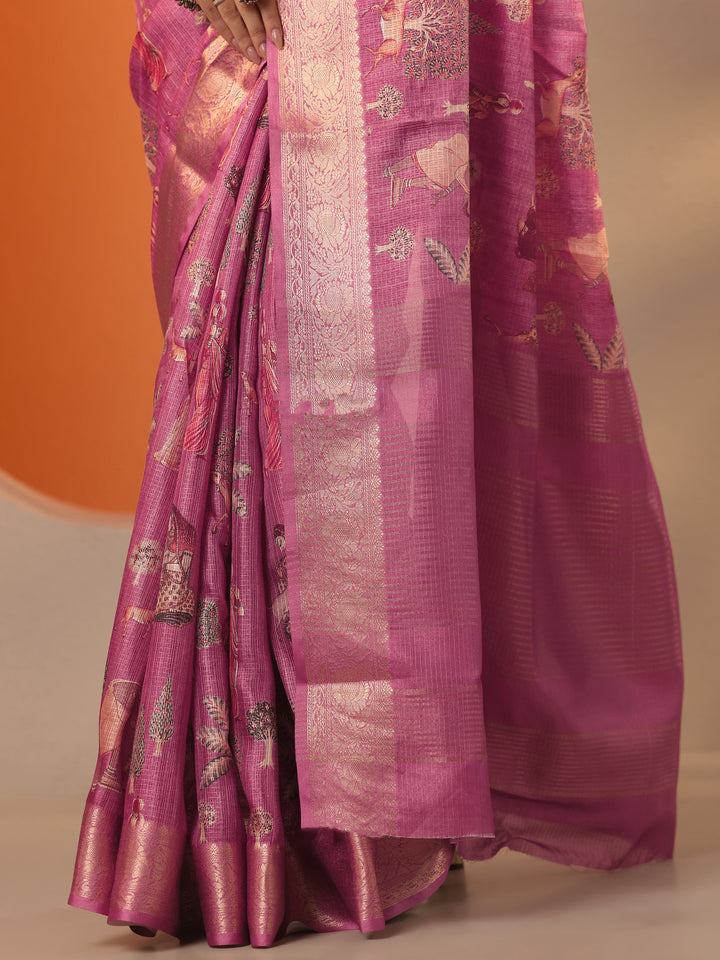 Mauve Tribal Printed Kota Saree With Unstitched Blouse Piece