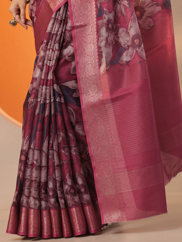 Maroon Printed Kota Saree With Unstitched Blouse Piece
