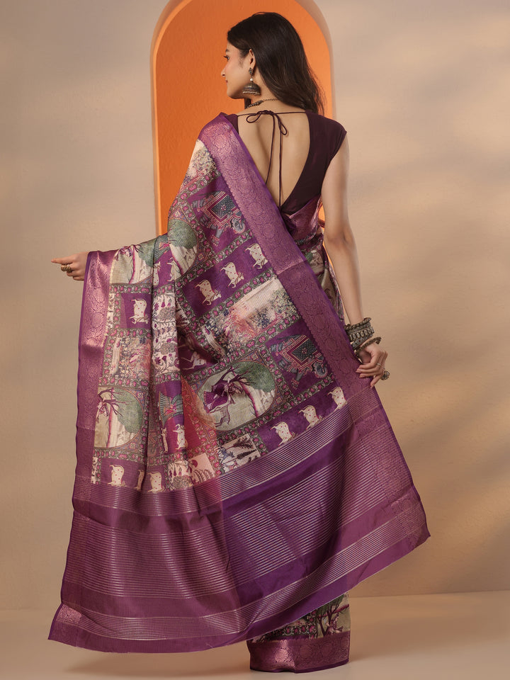 Burgundy  Tribal Printed Kota Saree With Unstitched Blouse Piece