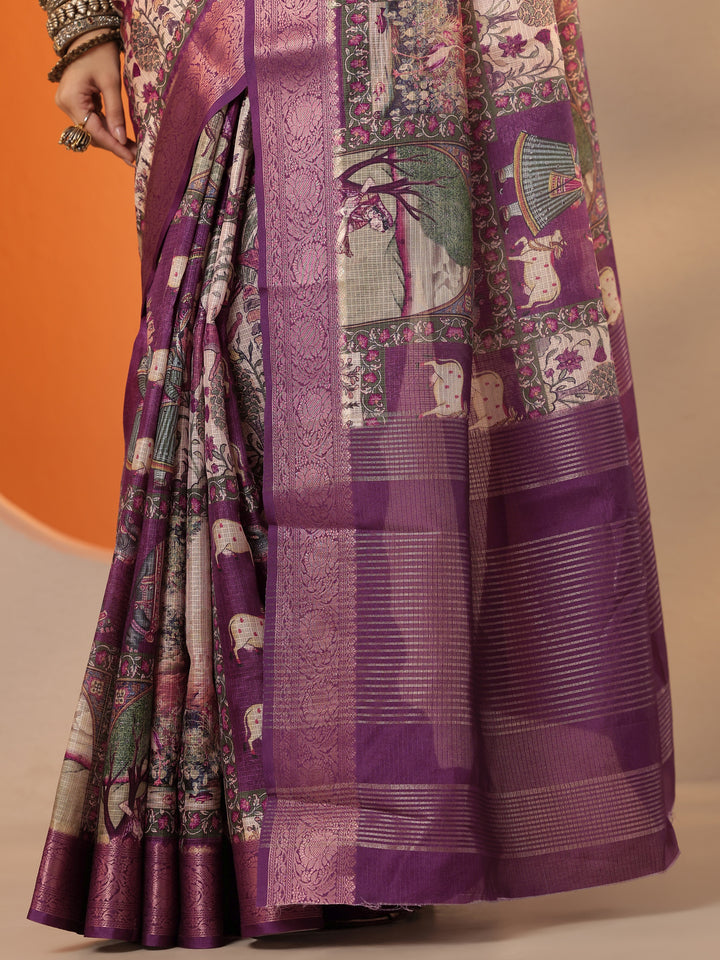 Burgundy  Tribal Printed Kota Saree With Unstitched Blouse Piece