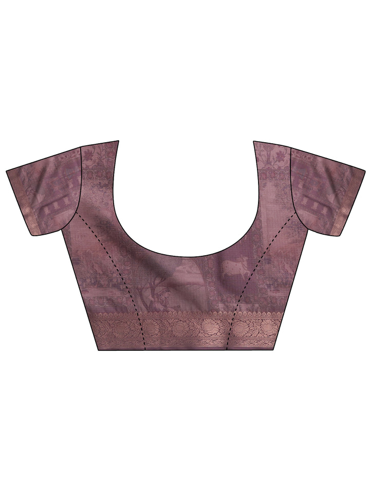 Burgundy  Tribal Printed Kota Saree With Unstitched Blouse Piece
