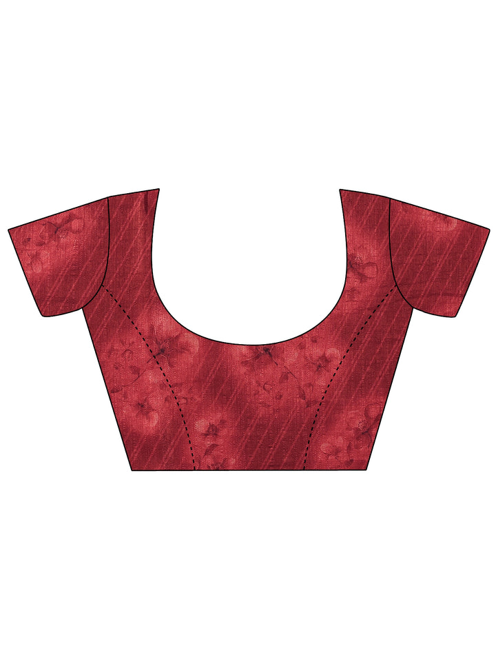 Red Leheriya Printed Chinon Saree With Unstitched Blouse Piece