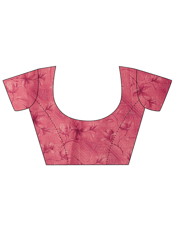 Pink Bandhani Printed Chinon Saree With Unstitched Blouse Piece