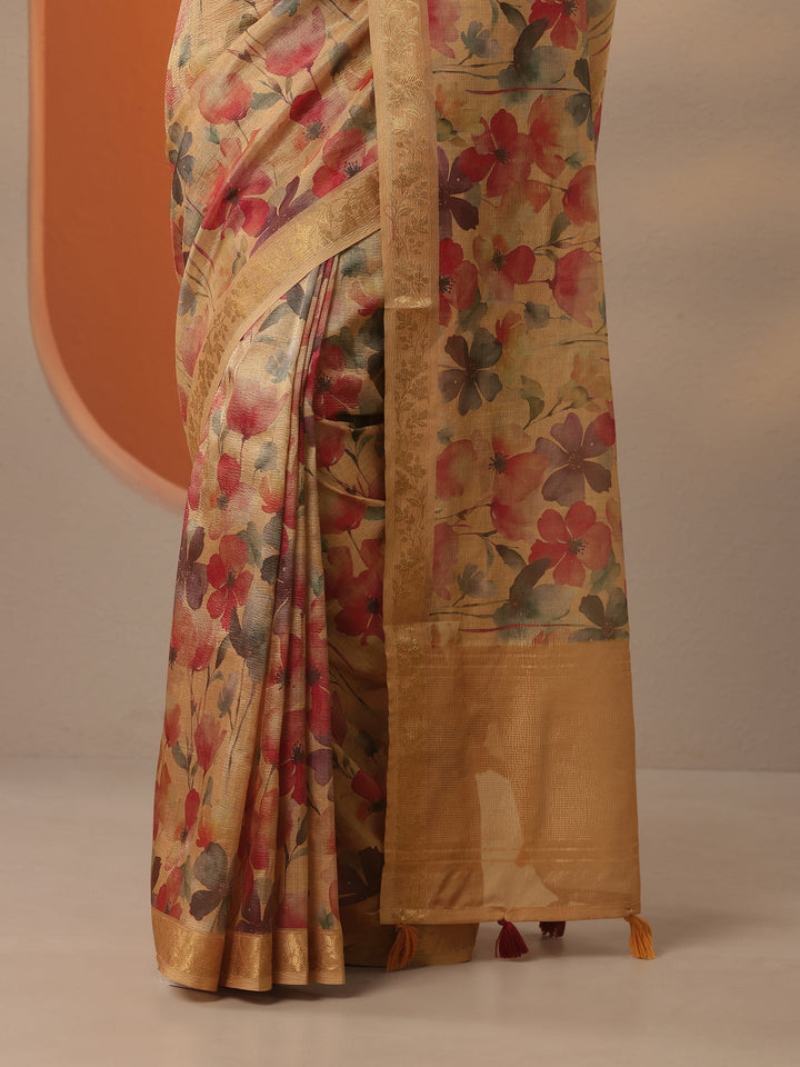 Multi Printed Chinon Saree With Unstitched Blouse Piece