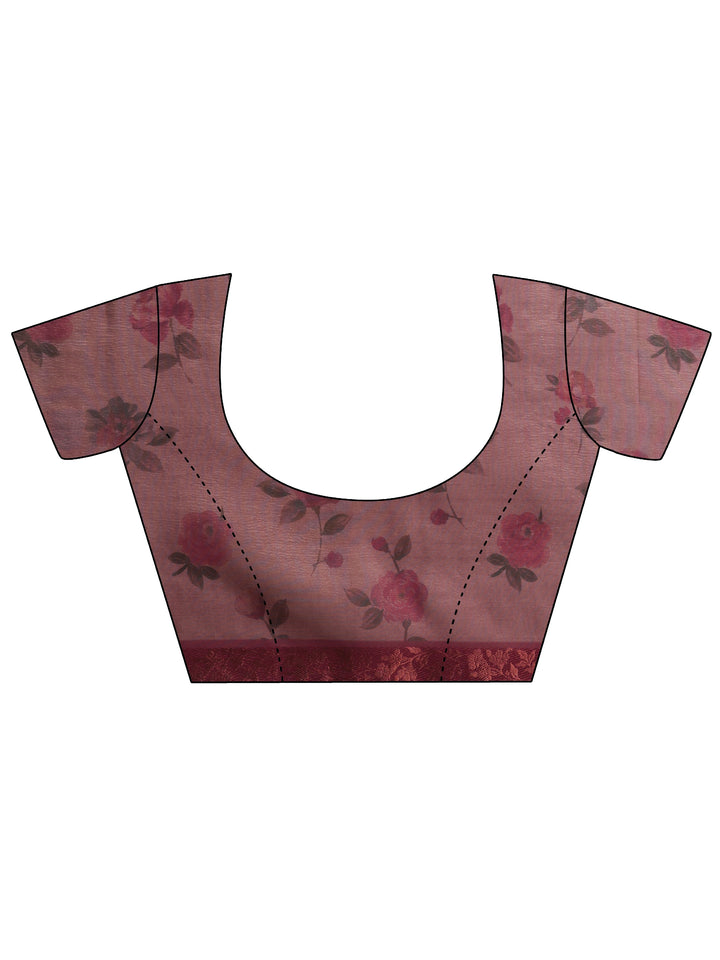 Gold Printed Chinon Saree With Unstitched Blouse Piece