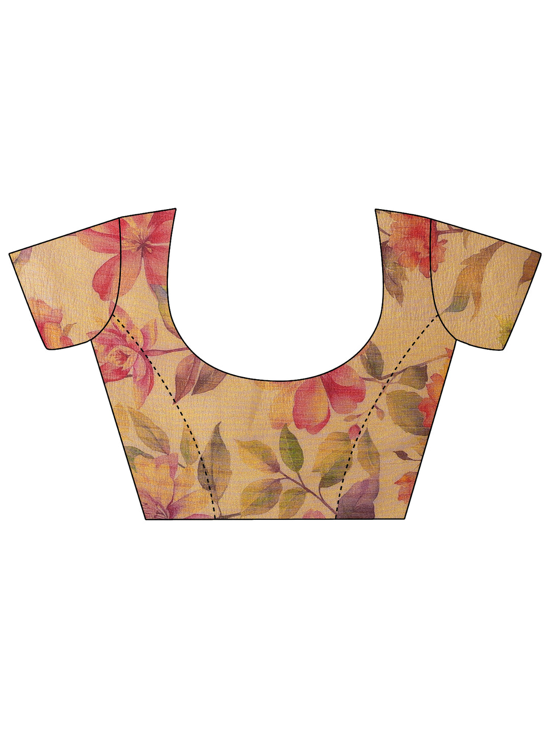 Mustard Printed Chinon Saree With Unstitched Blouse Piece