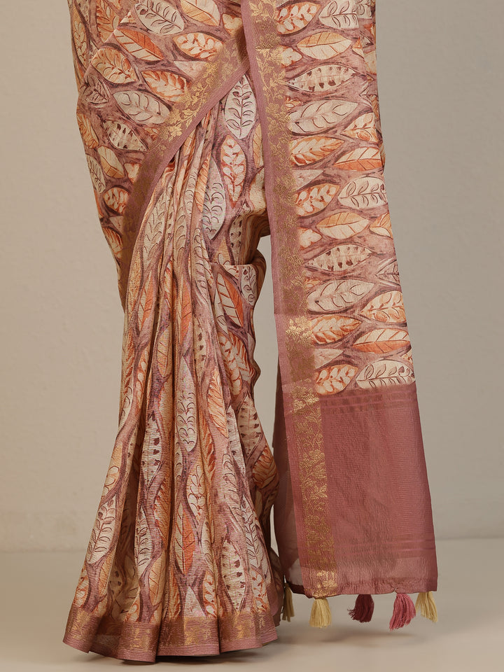 Mauve Printed Chinon Saree With Unstitched Blouse Piece