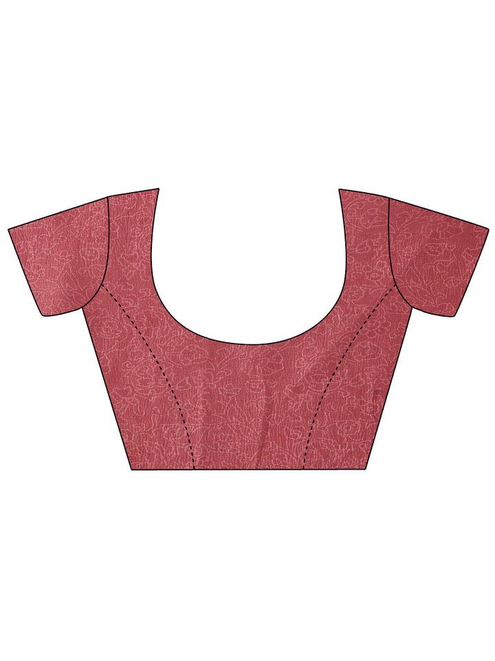 Burgundy Printed Chinon Saree With Unstitched Blouse Piece
