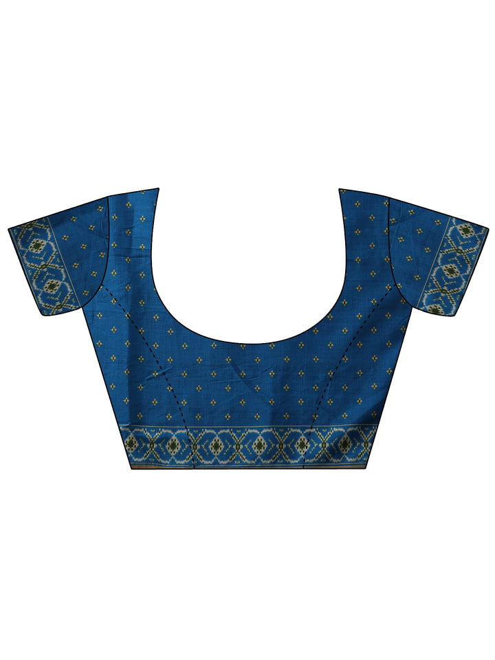 Blue Printed Silk Blend Saree With Unstitched Blouse Piece