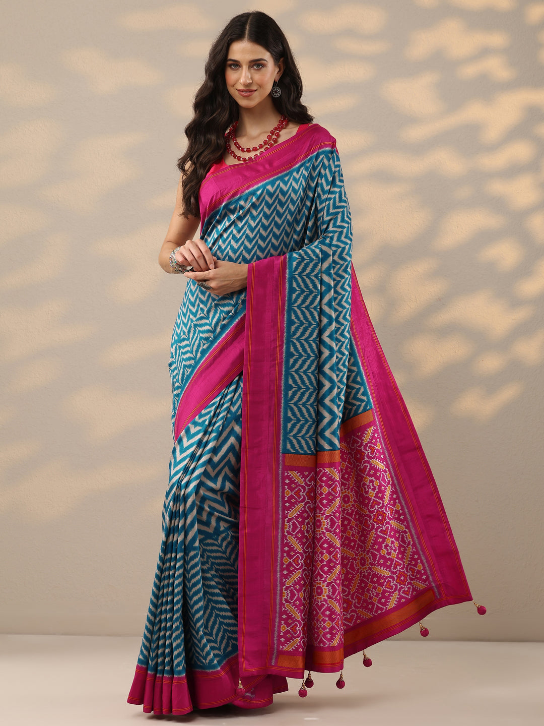 Blue Leheriya Printed Silk Blend Saree With Unstitched Blouse Piece