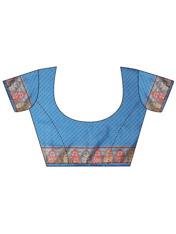 Blue Printed Silk Blend Saree With Unstitched Blouse Piece