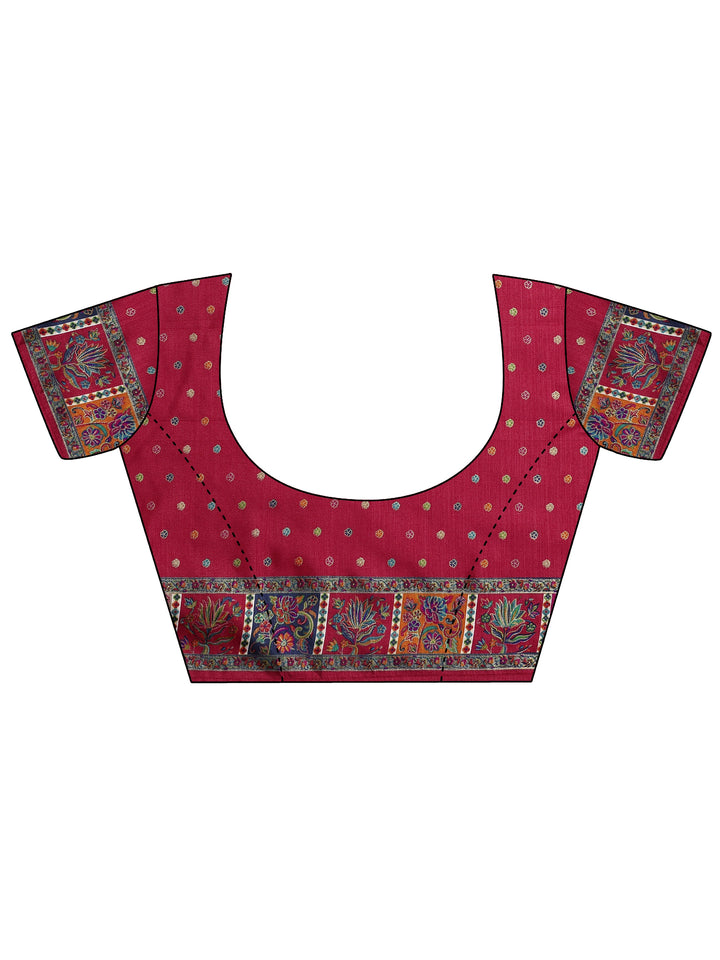 White Printed Silk Blend Saree With Unstitched Blouse Piece