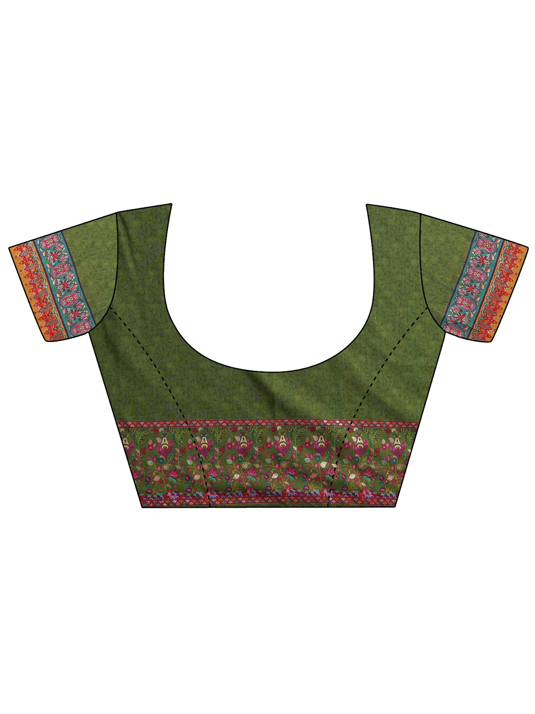 Green Printed Silk Blend Saree With Unstitched Blouse Piece