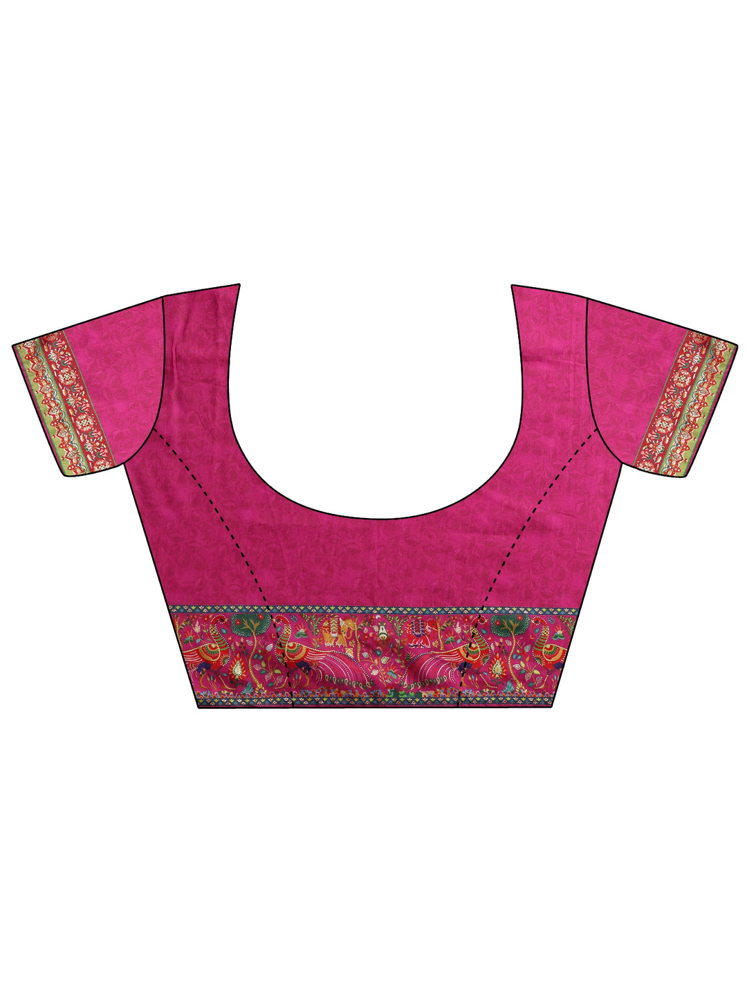 Pink Printed Silk Blend Saree With Unstitched Blouse Piece