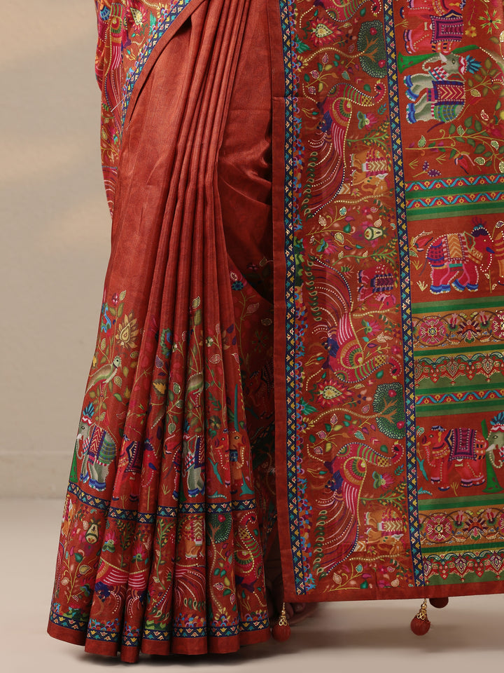 Red Solid Silk Blend Saree With Unstitched Blouse Piece