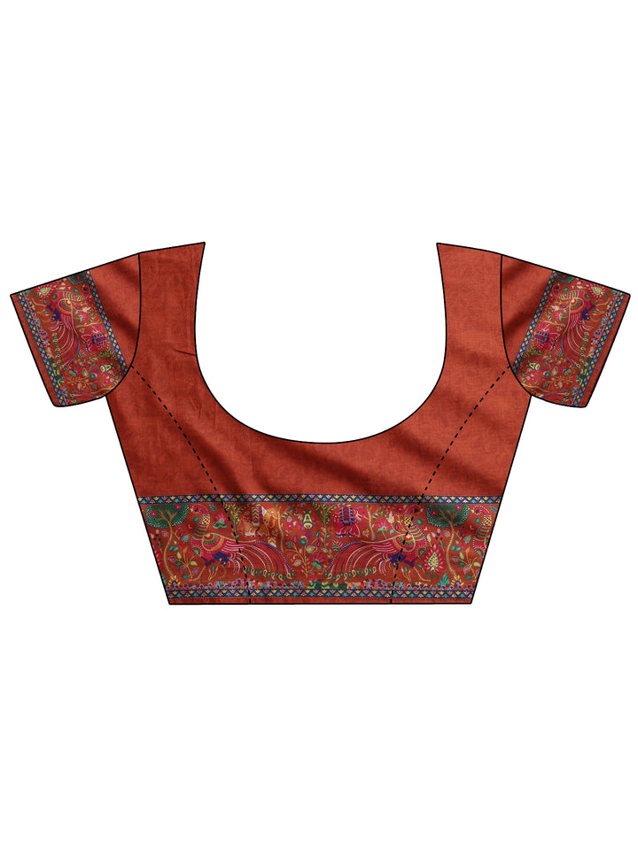 Red Solid Silk Blend Saree With Unstitched Blouse Piece