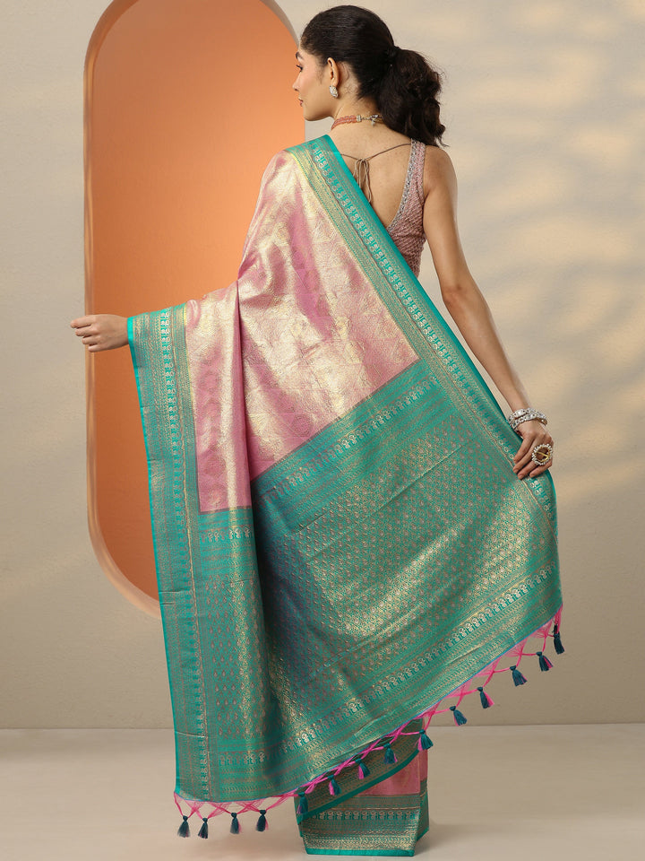 Pink Woven Design Silk Blend Saree With Unstitched Blouse Picece