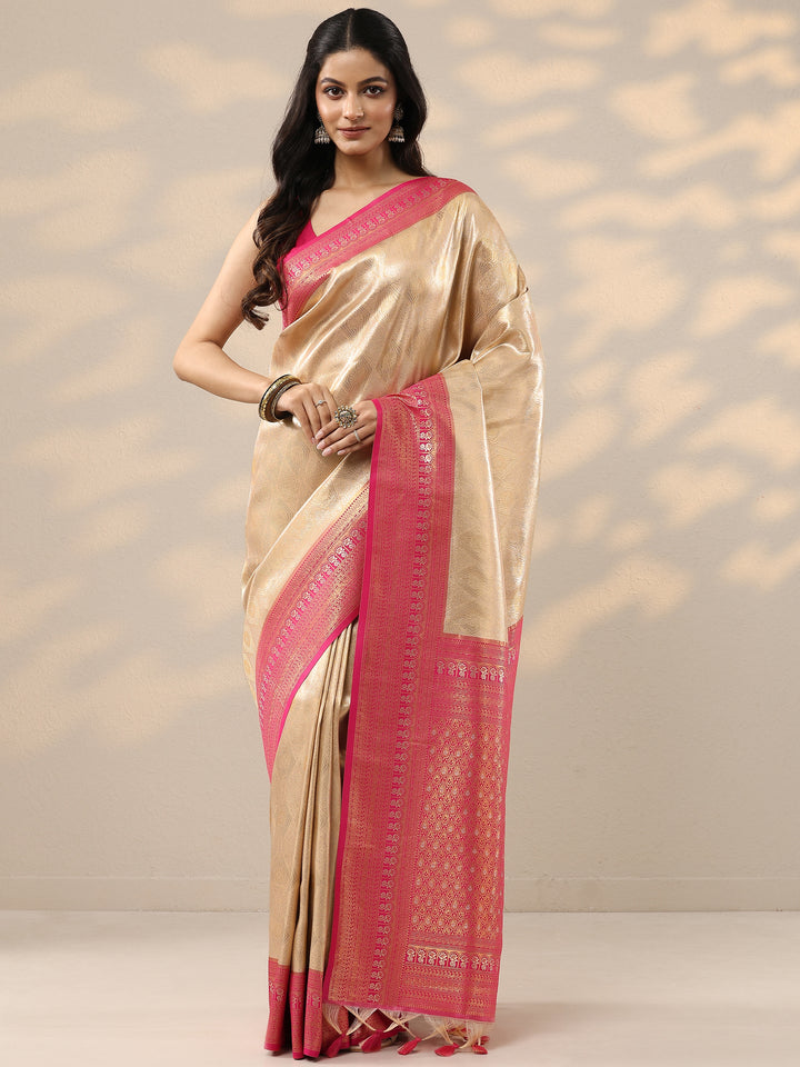 Gold Woven Design Silk Blend Saree With Unstitched Blouse Piece