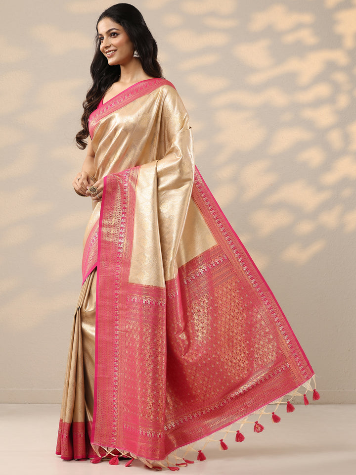 Gold Woven Design Silk Blend Saree With Unstitched Blouse Piece