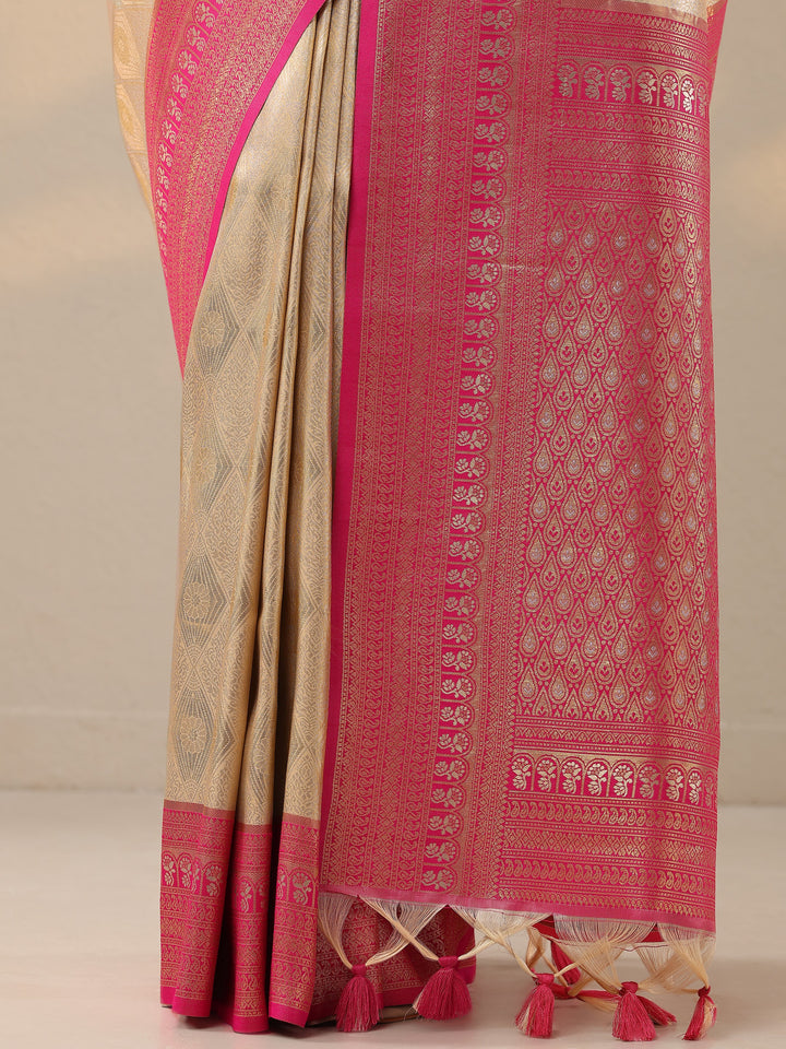 Gold Woven Design Silk Blend Saree With Unstitched Blouse Piece