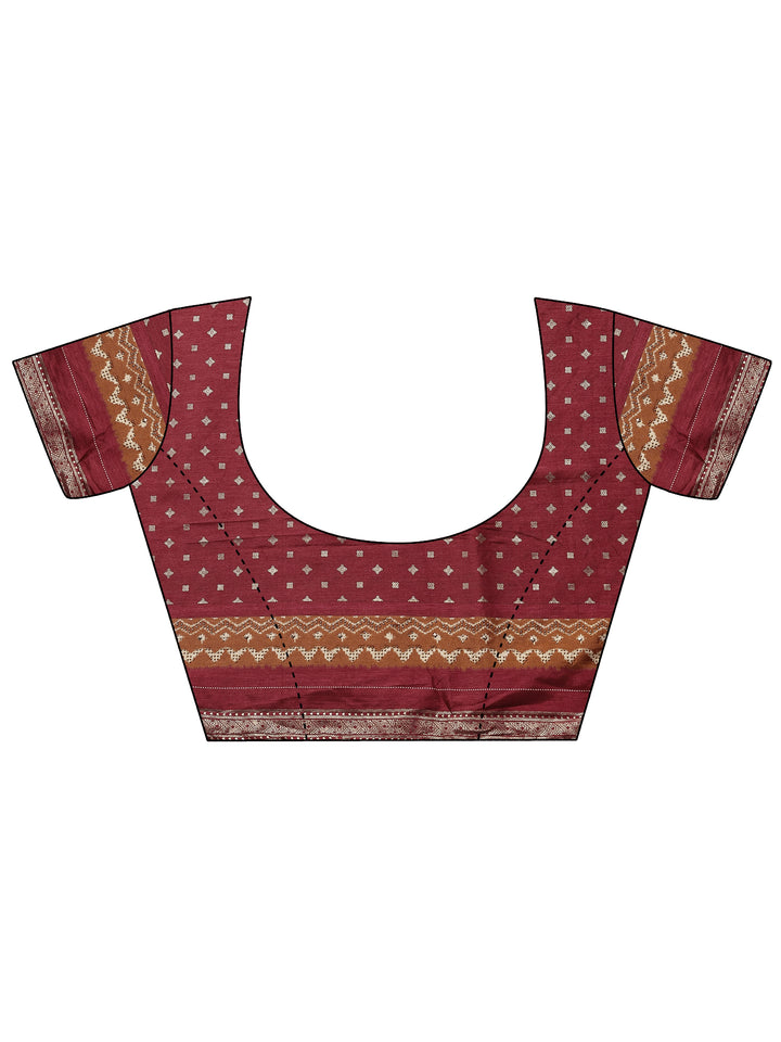 Olive Printed Silk Blend Saree With Unstitched Blouse Piece