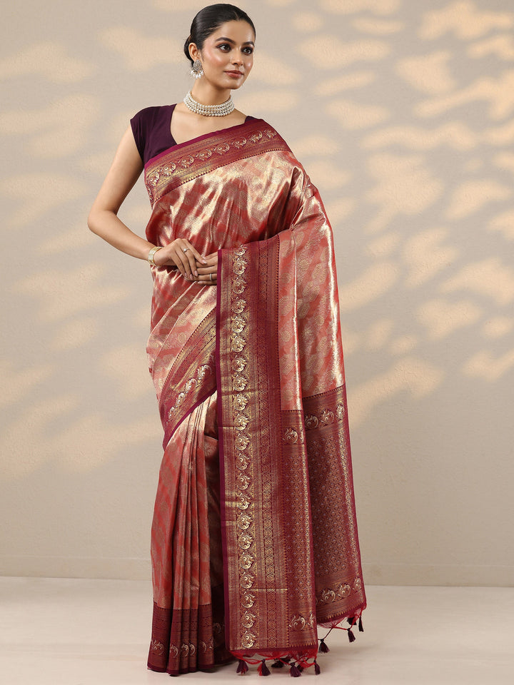 Red Woven Design Silk Blend Saree With Unstitched Blouse Piece