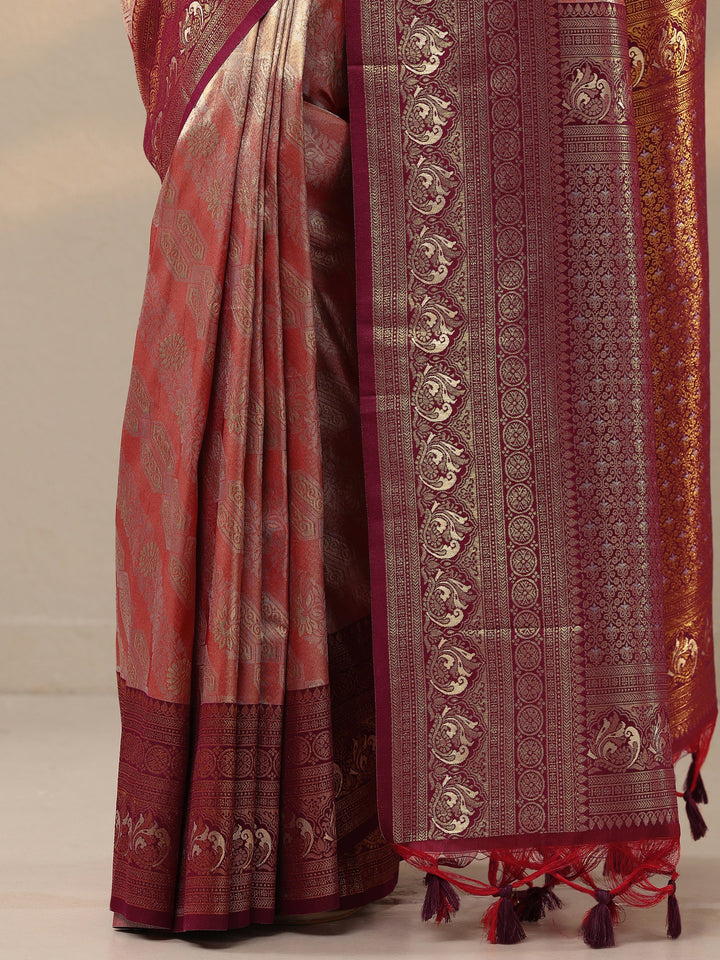 Red Woven Design Silk Blend Saree With Unstitched Blouse Piece