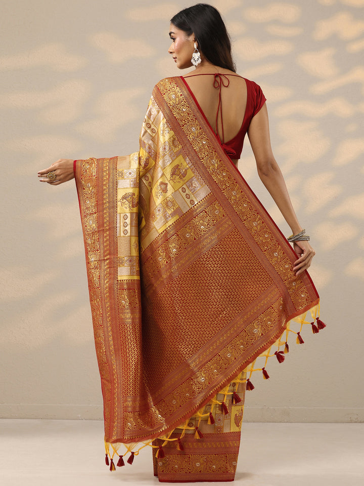 Yellow Woven Design Silk Blend Saree With Unstitched Blouse Piece