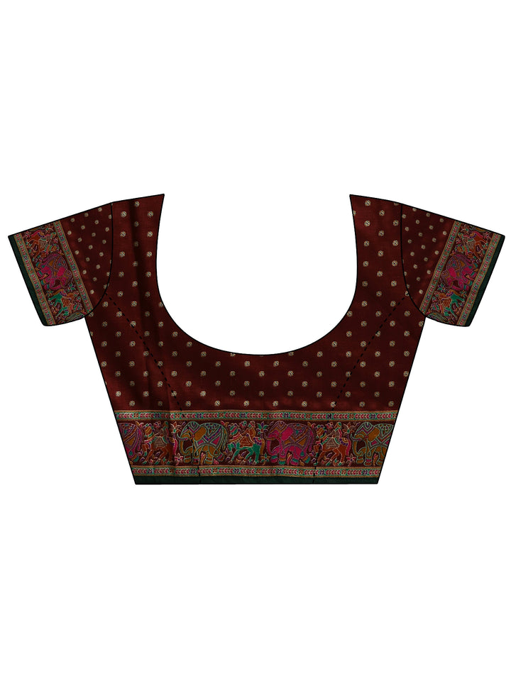 Green Printed Silk Blend Saree With Unstitched Blouse Piece