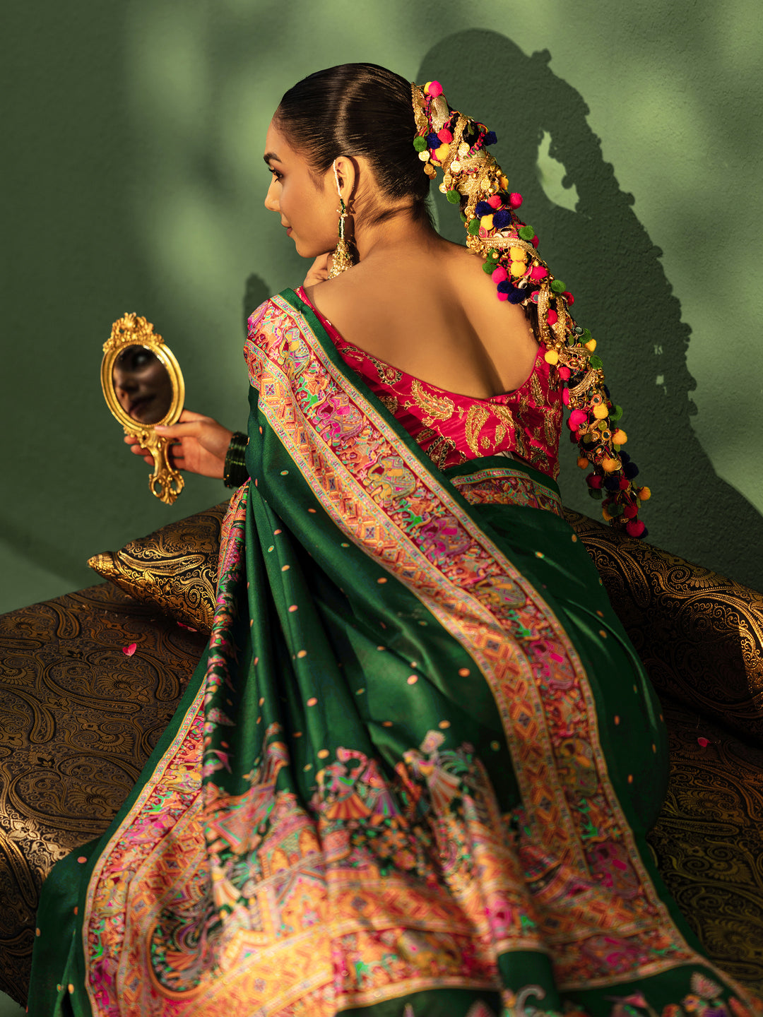 Libas Vanya Green Printed Silk Blend Saree With Unstitched Blouse Piece