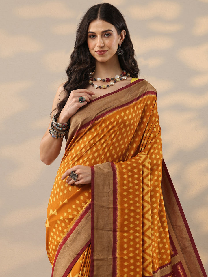 Orange Leheriya Printed Silk Blend Saree With Unstitched Blouse Piece