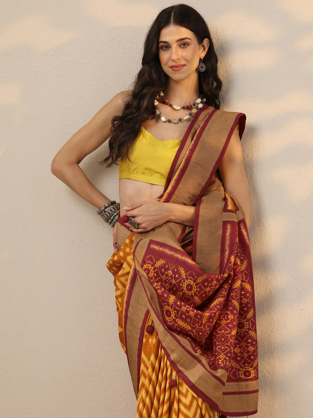 Orange Leheriya Printed Silk Blend Saree With Unstitched Blouse Piece