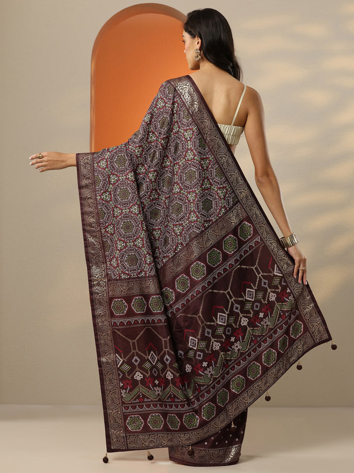 Brown Woven Design Silk Blend Saree With Unstitched Blouse Piece