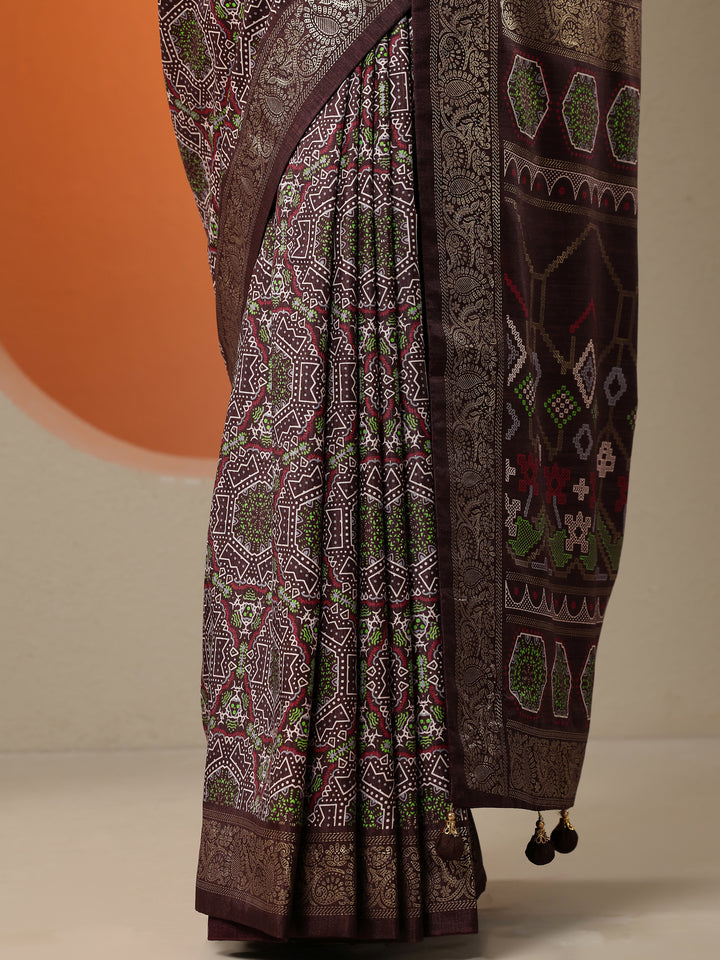Brown Woven Design Silk Blend Saree With Unstitched Blouse Piece