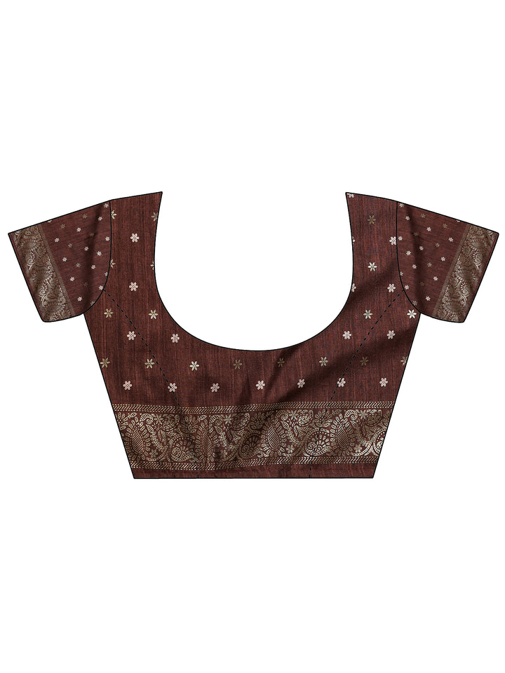 Brown Woven Design Silk Blend Saree With Unstitched Blouse Piece