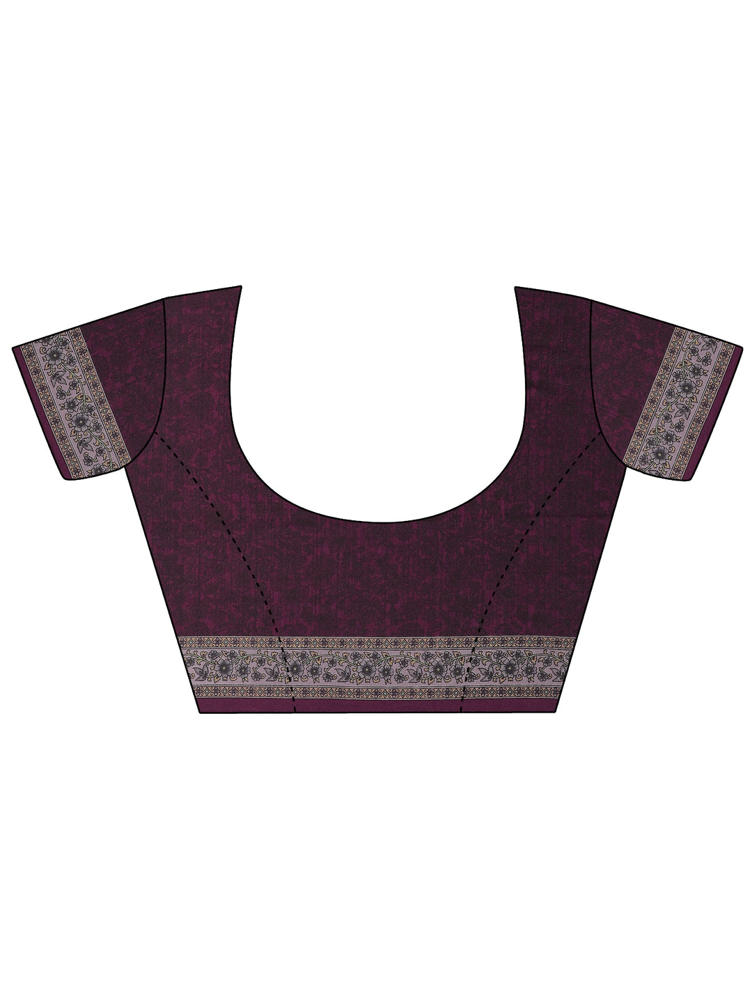 Burgundy  Printed Silk Blend Saree With Unstitched Blouse Piece