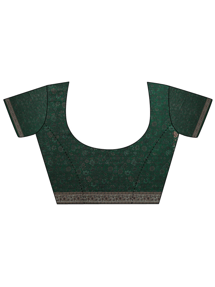 Green Printed Silk Blend Saree With Unstitched Blouse Piece