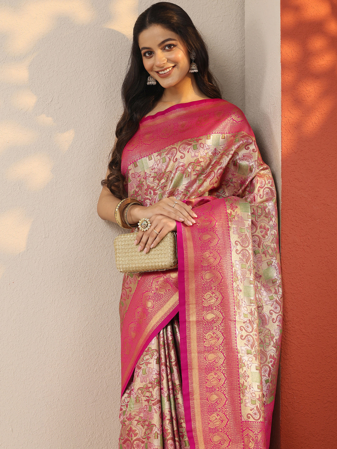 Cream Woven Design Silk Blend Saree With Unstitched Blouse Piece