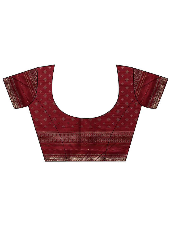 Navy Blue Printed Silk Blend Saree With Unstitched Blouse Piece