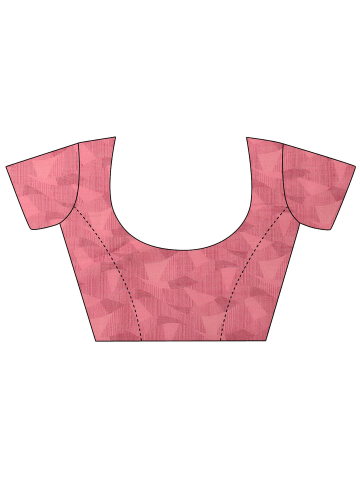 Pink Printed Silk Blend Saree With Unstitched Blouse Piece
