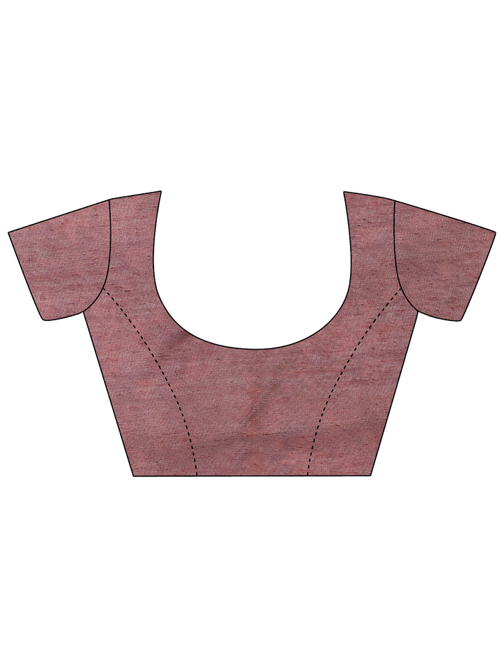 Brown Printed Silk Blend Saree With Unstitched Blouse Piece